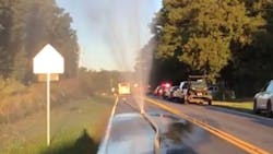 Water leaks from a damaged house after it was run over by an SUV during a house fire in Geistown, PA, on Oct. 23, 2018. Water leaks from a damaged house after it was run over by an SUV during a house fire in Geistown, PA, on Oct. 23, 2018.