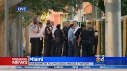 Firefighters gather after a colleague was found dead at Station 14 in Miami, FL, on Wednesday, Nov. 7, 2018. Firefighters gather after a colleague was found dead at Station 14 in Miami, FL, on Wednesday, Nov. 7, 2018.