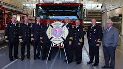 Mobile, AL, fire officials pose for a photo on Tuesday, Nov. 27, 2018, after announcing that the city's Fire-Rescue department has achieved a Class 1 rating from the ISO. Mobile, AL, fire officials pose for a photo on Tuesday, Nov. 27, 2018, after announcing that the city's Fire-Rescue department has achieved a Class 1 rating from the ISO.