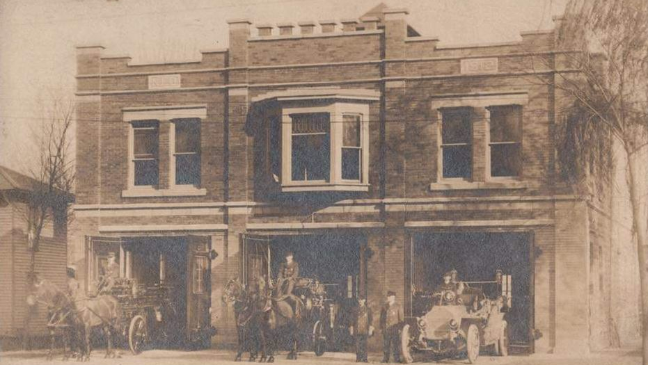 A photo from the days of horse-drawn fire apparatus at the fire station at 42 Whittlesey Ave. in Norwalk, OH.