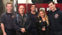 Yonkers fire Capt. Anthony Porco with firefighters Brian Dunn, Brian Mulqueen and Jonavy Arias along with News 12 reporter Tara Jakeway.