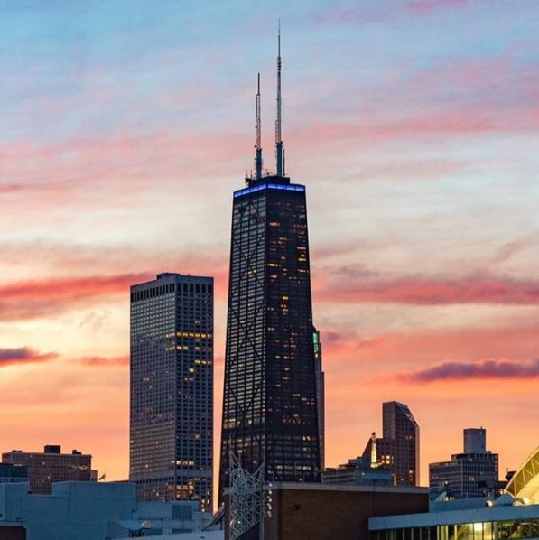 The famous Chicago skyscraper at 875 North Michigan Ave. formerly known as the Hancock Tower and the Sears Tower.