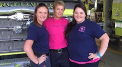 Cathy (center) had many supporters during her cancer journey, including Kyrene Resel (left) and Megan Frye, both volunteer members at the Purcellville Fire Station where Cathy was assigned. Cathy (center) had many supporters during her cancer journey, including Kyrene Resel (left) and Megan Frye, both volunteer members at the Purcellville Fire Station where Cathy was assigned.