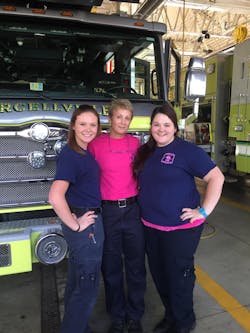 Cathy (center) had many supporters during her cancer journey, including Kyrene Resel (left) and Megan Frye, both volunteer members at the Purcellville Fire Station where Cathy was assigned.