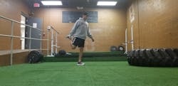 A standing quadriceps stretch in which you pull your ankle behind your leg is a common static stretch. A standing quadriceps stretch in which you pull your ankle behind your leg is a common static stretch.