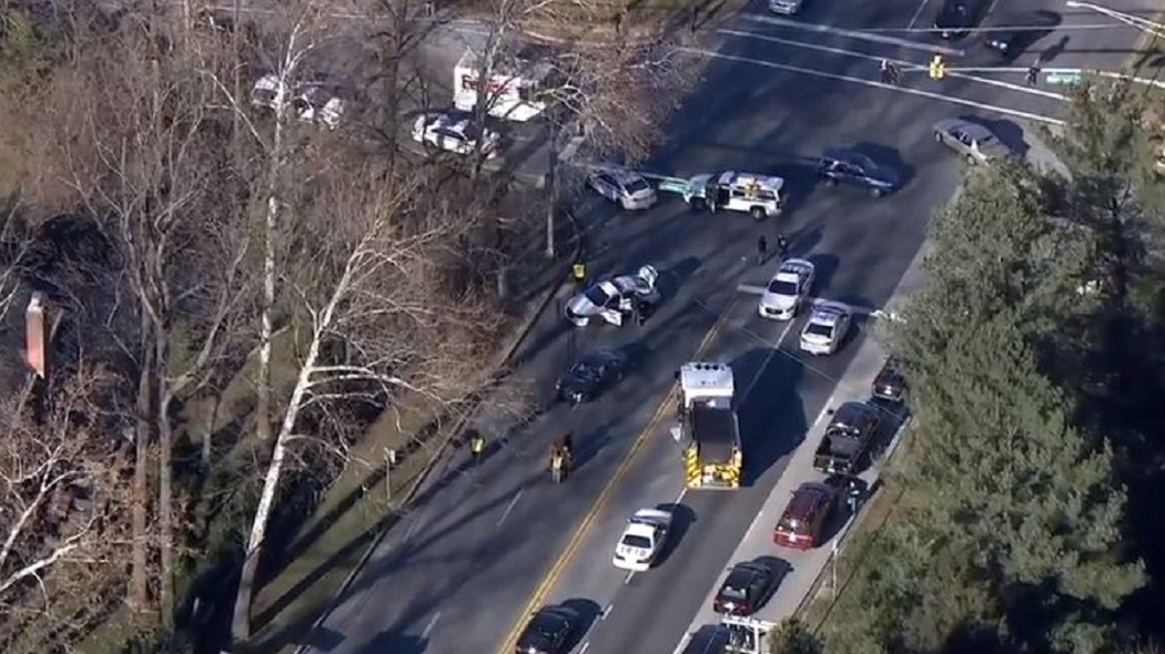 A Baltimore County ambulance and police car were hit in separate accidents while responding to an initial two-vehicle crash.