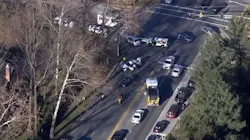 A Baltimore County ambulance and police car were hit in separate accidents while responding to an initial two-vehicle crash. A Baltimore County ambulance and police car were hit in separate accidents while responding to an initial two-vehicle crash.