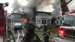 Fairfield, CT, firefighters battle a residential blaze Monday morning. Fairfield, CT, firefighters battle a residential blaze Monday morning.