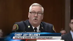 Wilkes-Barre, PA, Fire Chief Jay Delaney appears before a Senate Special Committee in September 2017. Wilkes-Barre, PA, Fire Chief Jay Delaney appears before a Senate Special Committee in September 2017.