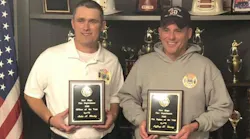 New Hope Assistant Fire Chief John Worley, left, and firefighter Jeff Young after receiving their awards for Officer and Firefighter of the Year.