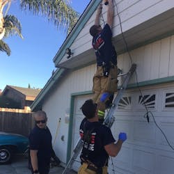 Riverside, CA, firefighters finish putting up Christmas lights after responding to a home when a man fell off a ladder while decorating on Monday, Dec. 3, 2018. Riverside, CA, firefighters finish putting up Christmas lights after responding to a home when a man fell off a ladder while decorating on Monday, Dec. 3, 2018.
