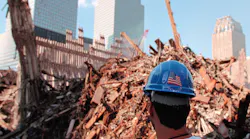 A worker stands at Ground Zero in New York City.