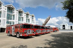 Pierce Manufacturing has delivered five Enforcer pumpers and an Ascendant 107’ Aerial Ladder to the City of Mobile, Alabama Fire and Rescue Department. The delivery represents the first Pierce apparatus to be put into service for the department. Pierce Manufacturing has delivered five Enforcer pumpers and an Ascendant 107’ Aerial Ladder to the City of Mobile, Alabama Fire and Rescue Department. The delivery represents the first Pierce apparatus to be put into service for the department.