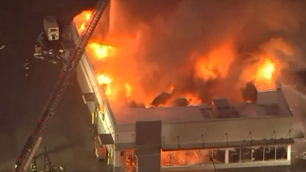 Around 35 firefighters battled a fast-moving fire Thursday that engulfed a McDonald's in Aurora, IL, that had been closed for remodeling.
