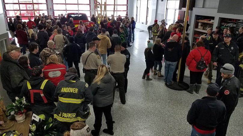 More than 100 friends and family members turned out to greet injured Clinton firefighter Adam Cain on his visit to the fire station after his release from the hospital.