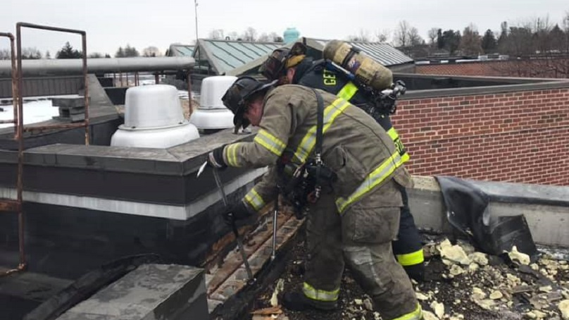 A small fire broke out at WellSpan Gettysburg Hospital on Thursday after a contractor struck fiberboard while drilling into a wall in a basement utility room.