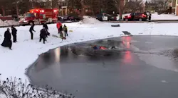 Naperville, IL, firefighters rescued an 11-year-old boy from an apartment retention pond after he fell through the ice over the weekend.