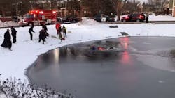 Naperville, IL, firefighters rescued an 11-year-old boy from an apartment retention pond after he fell through the ice over the weekend.
