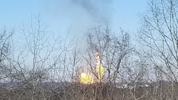 A natural gas pipeline explosion in Noble County, OH, injured one person and damaged three homes Monday. A natural gas pipeline explosion in Noble County, OH, injured one person and damaged three homes Monday.