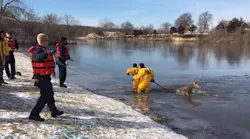 Olathe firefighters rescued a deer that had fallen through the ice out on Lake Olathe on Sunday afternoon.