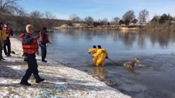 Olathe firefighters rescued a deer that had fallen through the ice out on Lake Olathe on Sunday afternoon.