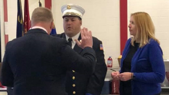 Robert Laskowski is sworn in as the new chief for the Derby, CT, Fire Department.