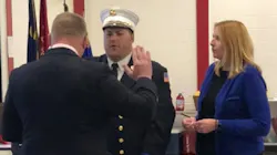 Robert Laskowski is sworn in as the new chief for the Derby, CT, Fire Department.