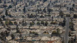 The Coffey Park neighborhood of Santa Rosa, CA, after it was leveled by the Tubbs Fire in October 2017.