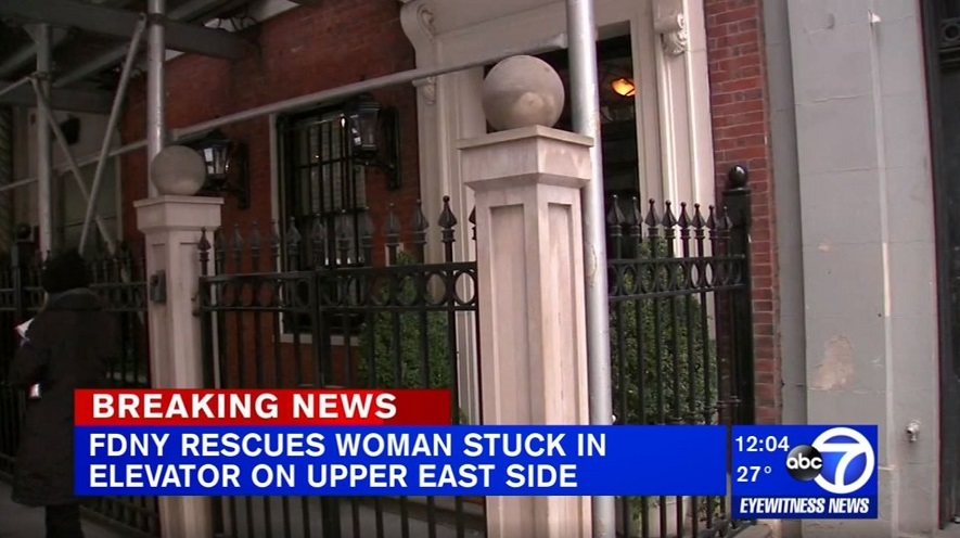 A townhouse on Manhattan's Upper East Side where a cleaning person was trapped in an elevator for three days before FDNY firefighters rescued her on Monday, Jan. 28, 2019.
