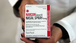 Naloxone nasal spray, sold under the brand name Narcan, is shown in 2016.