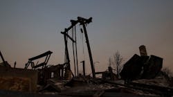 Gym equipment still stands in the garage area amid the charred remains of a home in Santa Rosa, CA, on Oct. 13, 2017, after it was leveled by the Tubbs fire.