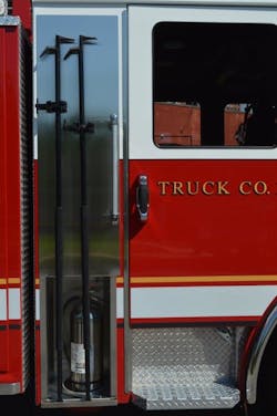 College Park, MD, Truck 812 was designed with an open compartment to accommodate a 2½-gallon water extinguisher along with two roof hooks. College Park, MD, Truck 812 was designed with an open compartment to accommodate a 2½-gallon water extinguisher along with two roof hooks.