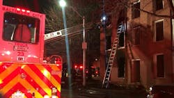 A Baltimore City firefighter escaped injury Saturday after falling through the floor while battling a fire at a three-story vacant home. A Baltimore City firefighter escaped injury Saturday after falling through the floor while battling a fire at a three-story vacant home.