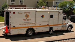 Several new mobile units are being designed to specifically contain, remove and replace contaminated turnout gear and equipment. Recent new deliveries of decon apparatus include the Denver Fire Department’s Decon truck. Several new mobile units are being designed to specifically contain, remove and replace contaminated turnout gear and equipment. Recent new deliveries of decon apparatus include the Denver Fire Department’s Decon truck.