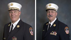 John Sudnik (left) was appointed FDNY&apos;s new chief of department, the top uniformed position in the department, and Thomas J. Richardson was appointed chief of fire operations.