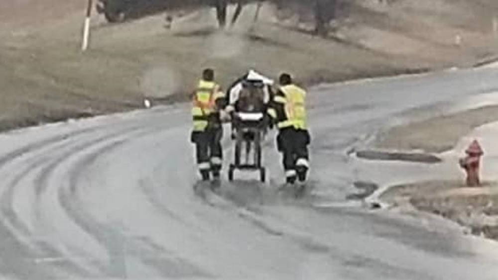 Firefighters Pregnant Woman Uphill (mo)