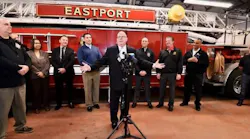 Gov. Larry Hogan pushed for tax breaks on retirement benefits for Maryland firefighters during a visit to Eastport Fire Company in Annapolis.