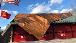 High winds blew off the roof of the Hopewell, NY, Hose Fire Company No. 1 High winds blew off the roof of the Hopewell, NY, Hose Fire Company No. 1