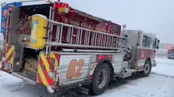 A Wayne Township, IN, firefighter was hurt when a pickup truck hit an apparatus responding to a multiple car accident Sunday.