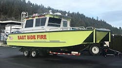 The East Side Fire District, located on the shores of Lake Coeur d’Alene in Harrison, Idaho, took delivery of this 32-foot custom-built Lake Assault Boats fireboat. The boat offers significant performance improvements in water pumping capability, response time, and water-based rescue operations. The East Side Fire District, located on the shores of Lake Coeur d’Alene in Harrison, Idaho, took delivery of this 32-foot custom-built Lake Assault Boats fireboat. The boat offers significant performance improvements in water pumping capability, response time, and water-based rescue operations.
