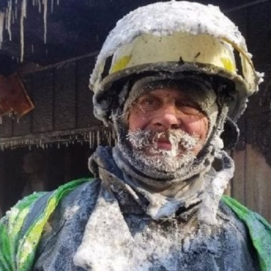 Cameron, WI, Fire Chief Mitch Hansen on scene after a structure fire on Jan. 30, 2019, that saw crews deal with a minus-51 wind chill during a blast of extreme cold that hit the Midwest.