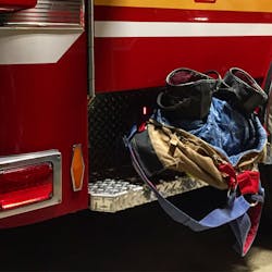 My engine has a compartment next to the pump panel for the driver’s gear, so I leave that compartment door open with my bunker pants easily accessible. If we get toned for a fire, I can get my pants on before jumping on the truck. My engine has a compartment next to the pump panel for the driver’s gear, so I leave that compartment door open with my bunker pants easily accessible. If we get toned for a fire, I can get my pants on before jumping on the truck.