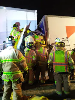 Crews used hydraulic tools and reciprocating saws to cut away parts of the steering column, dash, seat and cab. Crews used hydraulic tools and reciprocating saws to cut away parts of the steering column, dash, seat and cab.