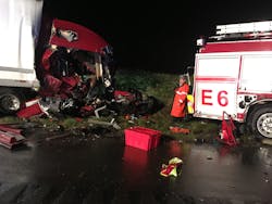 A tractor-trailer struck Engine 6 in the rear, knocking the pumper forward overtop of Clark, pinning him under the unit. A tractor-trailer struck Engine 6 in the rear, knocking the pumper forward overtop of Clark, pinning him under the unit.