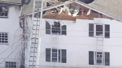 At least five firefighters were hospitalized battling the fire in Berwick, ME, that had between 50 and 75 firefighters from 12 Maine and New Hampshire departments responding.