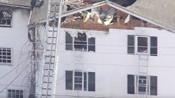 At least five firefighters were hospitalized battling the fire in Berwick, ME, that had between 50 and 75 firefighters from 12 Maine and New Hampshire departments responding.