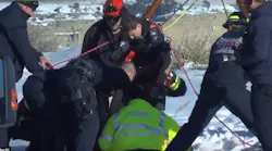 Billings firefighters rescued a boy who fell through a snow-covered crack and became trapped between the rocks Monday.