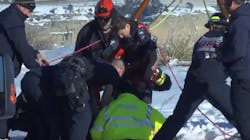 Billings firefighters rescued a boy who fell through a snow-covered crack and became trapped between the rocks Monday.