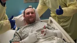 Minquas Fire Company Capt. David Smiley Jr. suffered burns on about 10 percent of his body after falling through the floor while battling a house fire March 14.