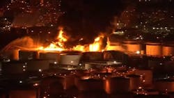 Firefighters continue to battle a chemical fire at a Deer Park industrial company outside Houston. Firefighters continue to battle a chemical fire at a Deer Park industrial company outside Houston.